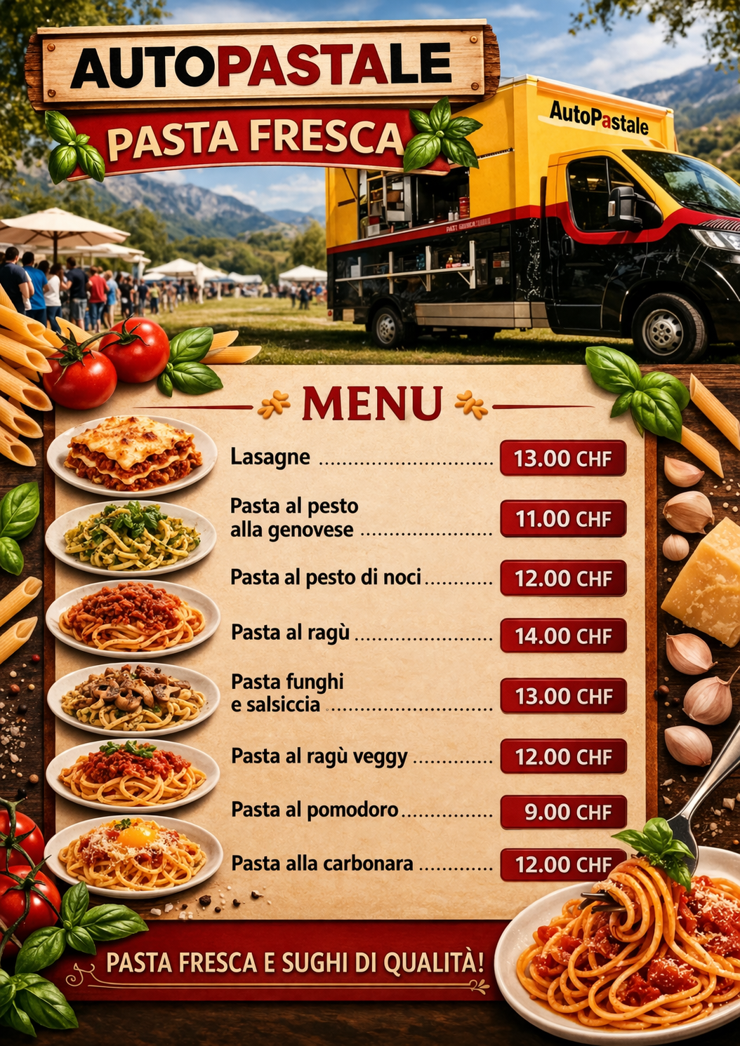Menu dell'Autopastale - Pasta Fresca